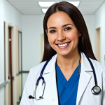 **

"A professional female doctor in a modest white coat, stethoscope around her neck, smiling warmly in a bright and clean hospital environment, fully clothed, appropriate attire, safe for work, perfect anatomy, natural proportions, medical setting, professional photography, high quality."

**