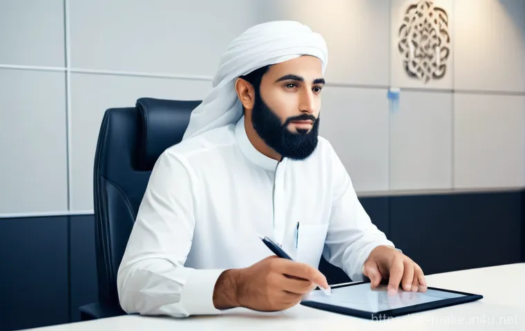 업무 중 고객과의 갈등 해결 사례 - **Prompt:** "A serene and empathetic customer service representative, of Middle Eastern descent, is ...