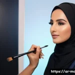 뷰티 업계 메이크업 이직 사례 - A professional Middle Eastern female makeup artist applying advanced airbrush makeup on a client wit...
