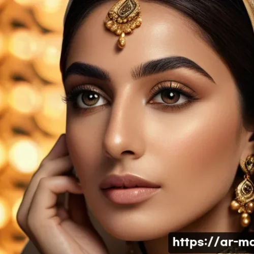 해외 메이크업 워크숍 참여기 - Portrait of an elegant Middle Eastern woman applying advanced 3D makeup technique, showcasing realis...