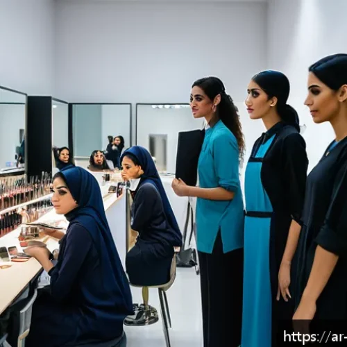 메이크업 자격증 취득 방법 - A professional makeup training classroom in a modern institute in Riyadh, Saudi Arabia, showing a di...